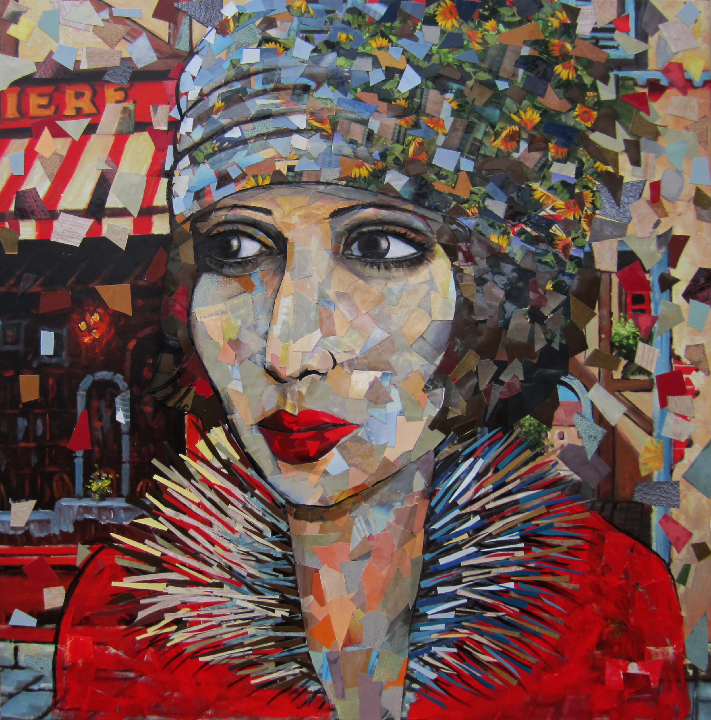 Collage painting of a Parisian Flapper