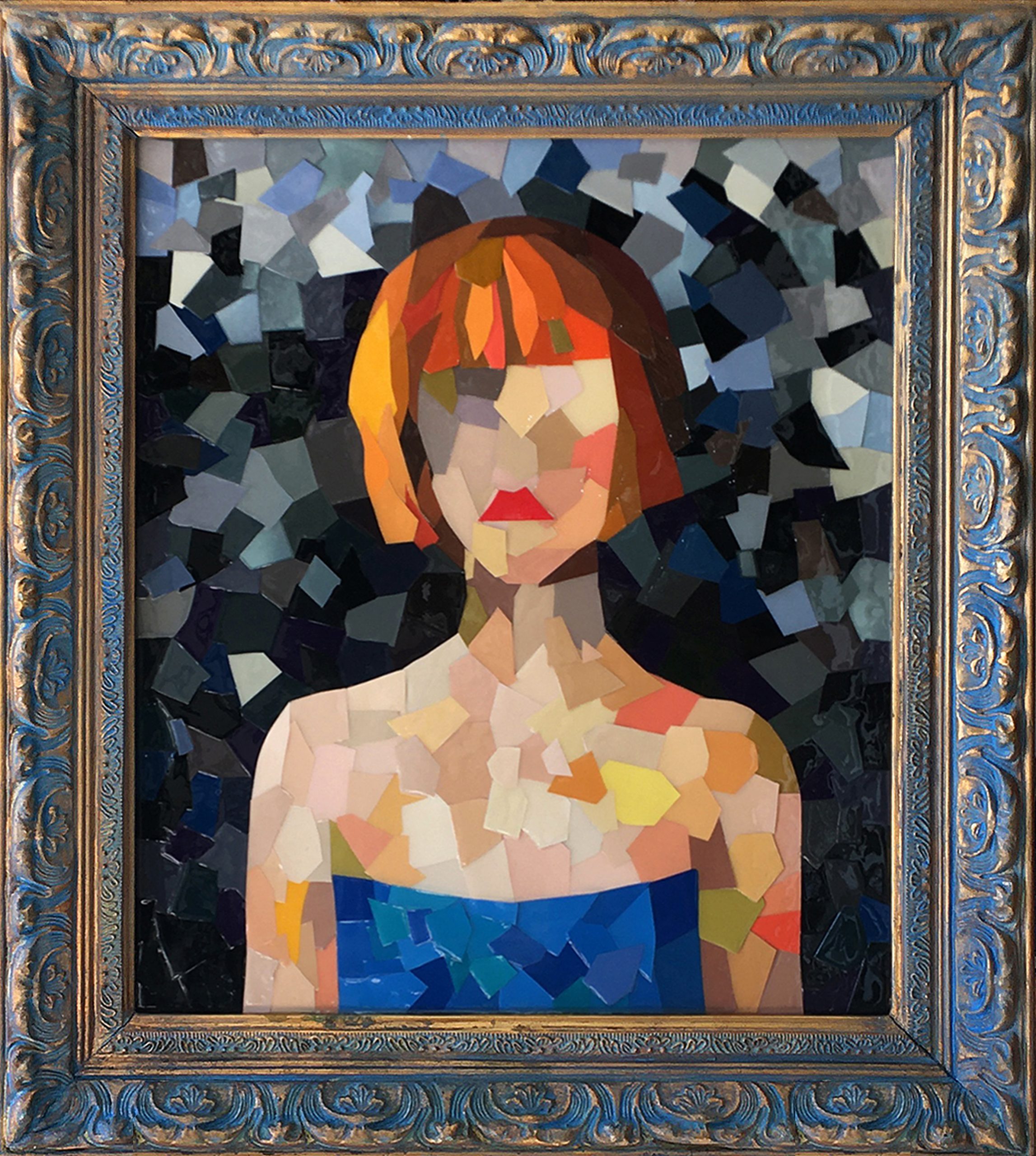 Modern art collage portrait created from recycled materials